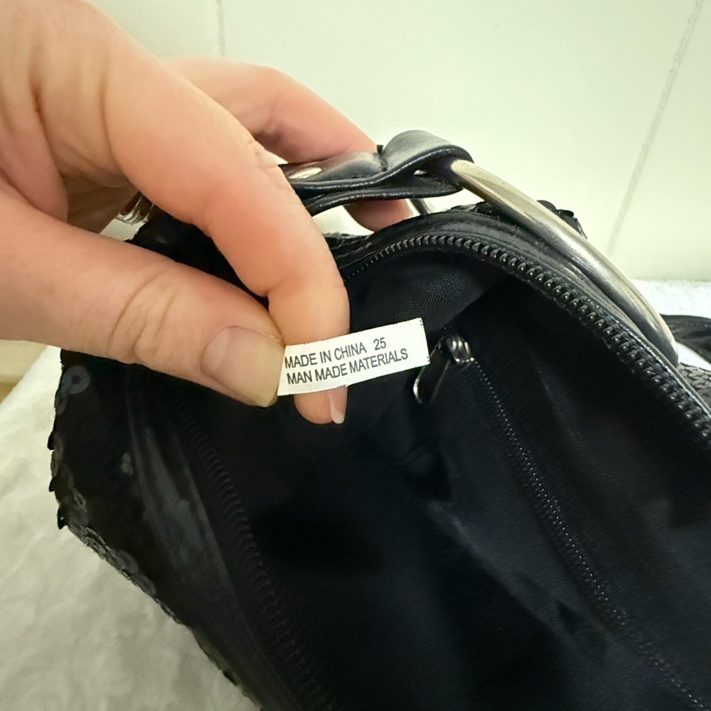 Y2K Unbranded Black Sequin Shoulder Bag Purse With Chain 90s Old Money Preppy - Picture 4 of 6